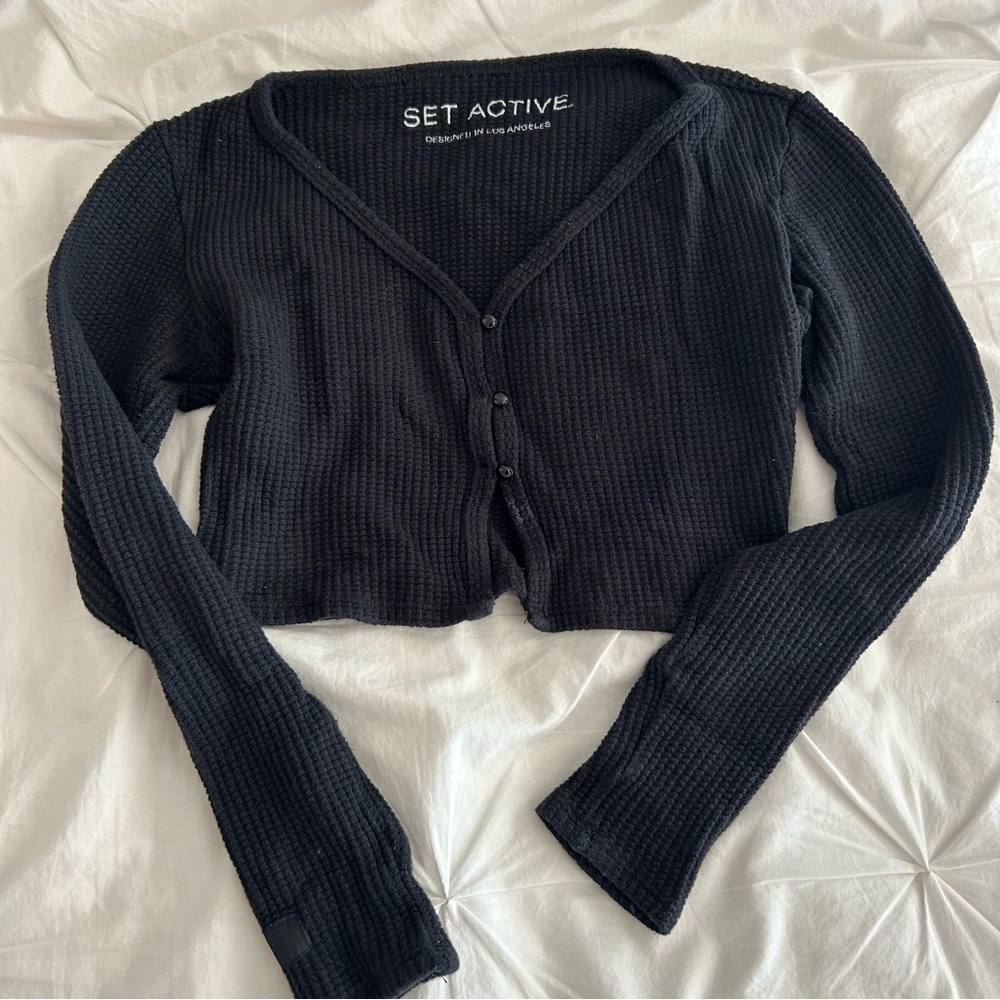 SET Active Black Button-Up Cardigan
